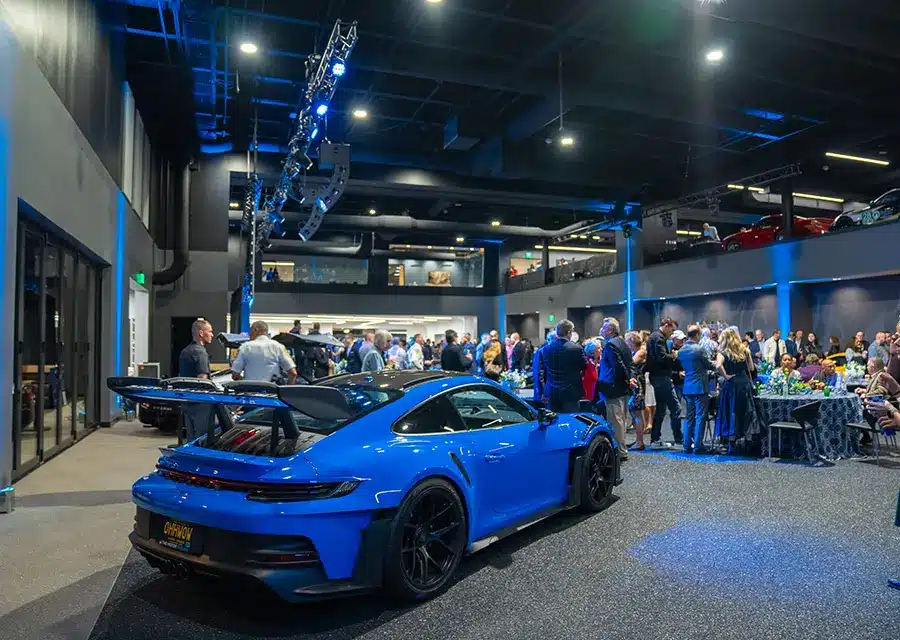 Event space at The Motor Enclave with Porsche display
